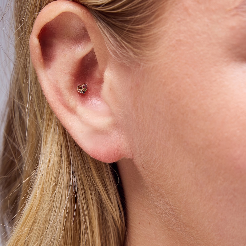 Main Image 2 of 14K Gold CZ Rainbow Pavé Heart Stud - 18G 5/16"
