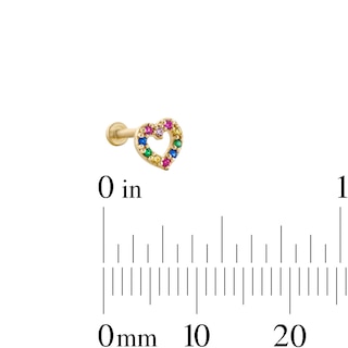 14K Gold CZ Rainbow Open Heart Stud - 18G 5/16"
