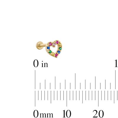14K Gold CZ Rainbow Open Heart Stud - 18G 5/16"