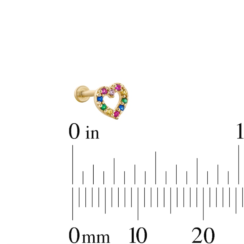 Main Image 3 of 14K Gold CZ Rainbow Open Heart Stud - 18G 5/16"