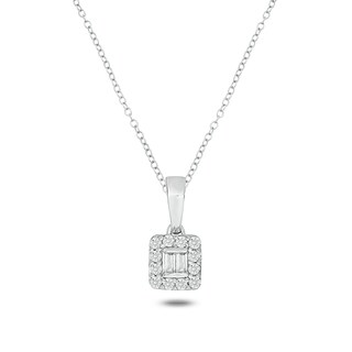 Sterling Silver 1/8 CT. T.W. Lab-Grown Diamond Round and Baguette Pendant - 18"