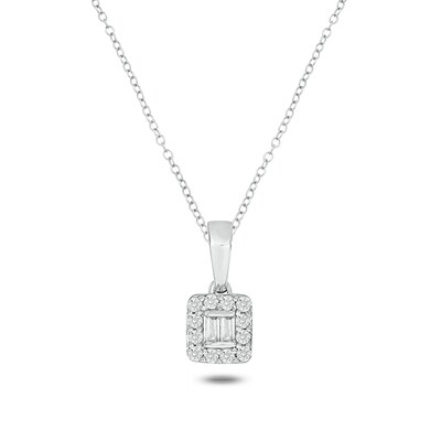 Sterling Silver 1/8 CT. T.W. Lab-Grown Diamond Round and Baguette Pendant - 18"