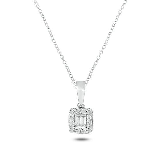 Sterling Silver 1/8 CT. T.W. Lab-Grown Diamond Round and Baguette Pendant - 18"