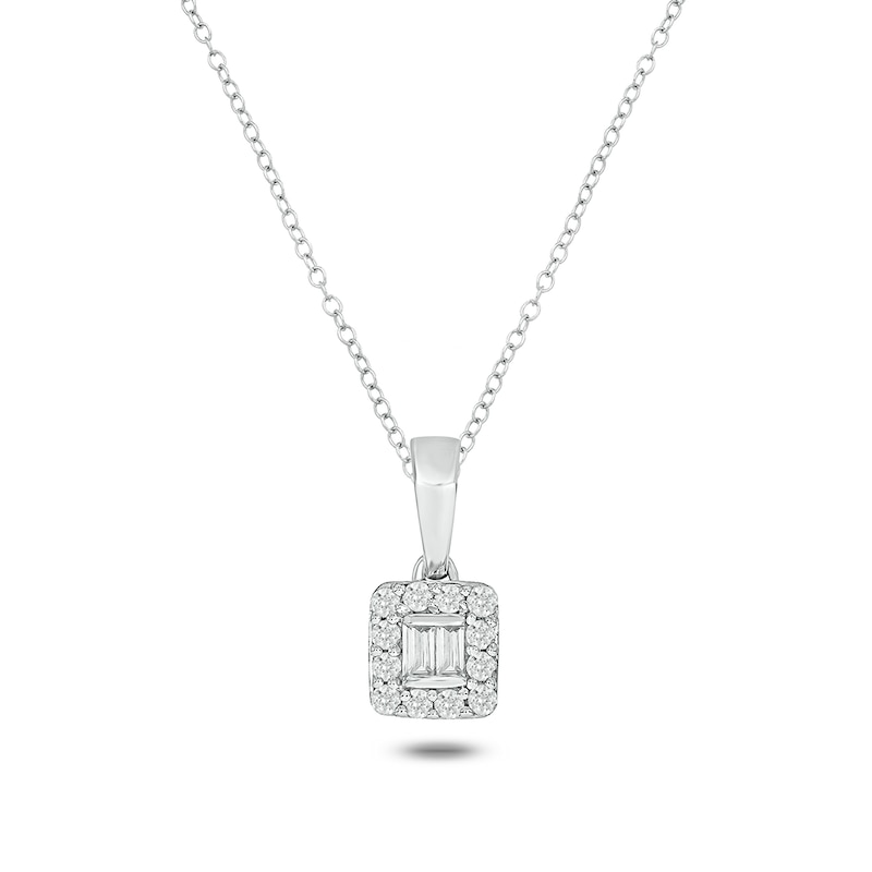 Sterling Silver 1/8 CT. T.W. Lab-Grown Diamond Round and Baguette Pendant - 18"
