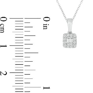 Sterling Silver 1/8 CT. T.W. Lab-Grown Diamond Round and Baguette Pendant - 18"