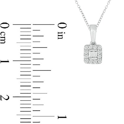 Sterling Silver 1/8 CT. T.W. Lab-Grown Diamond Round and Baguette Pendant - 18"