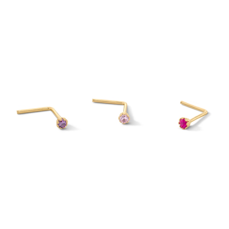 Main Image 1 of 14K Solid Gold CZ L-Shaped Nose Stud Set - 24G