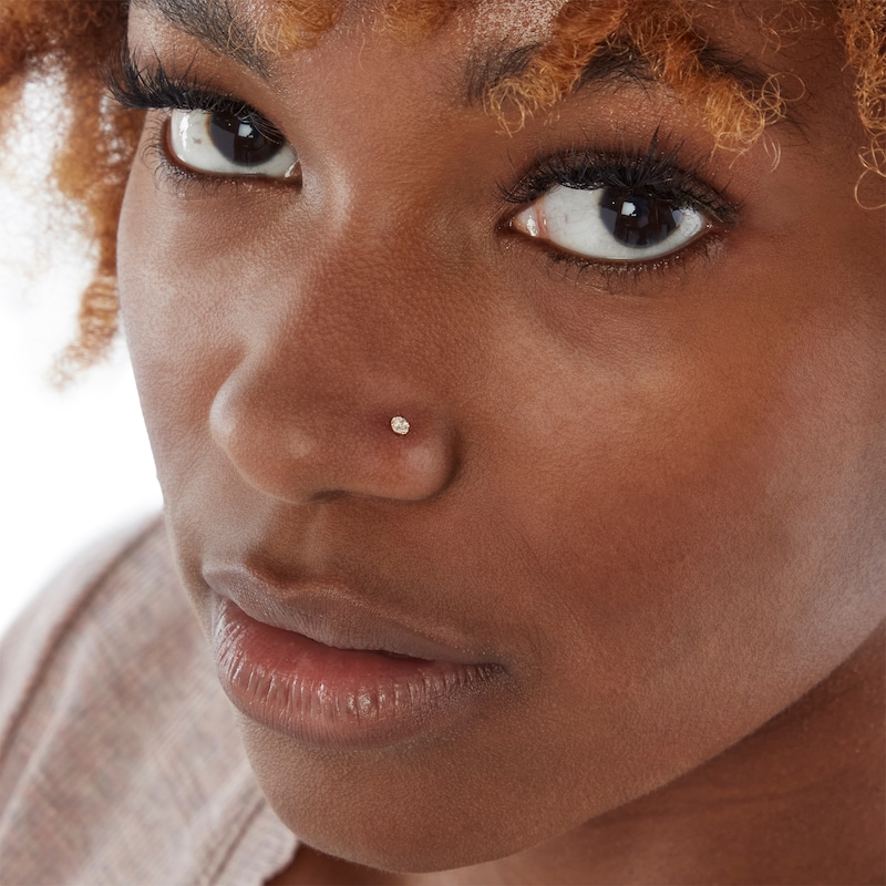 Main Image 2 of 14K Solid Gold CZ Quad L-Shape Nose Stud - 22G 1/4"