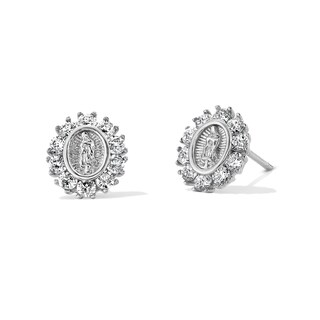 Sterling Silver CZ Our Lady of Guadalupe Studs