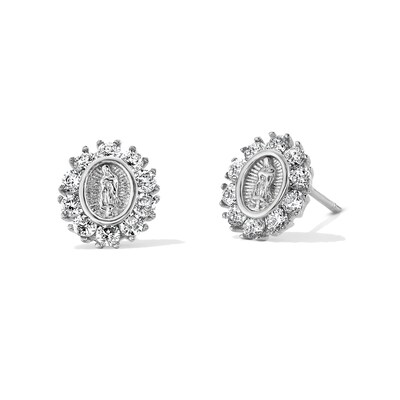Sterling Silver CZ Our Lady of Guadalupe Studs