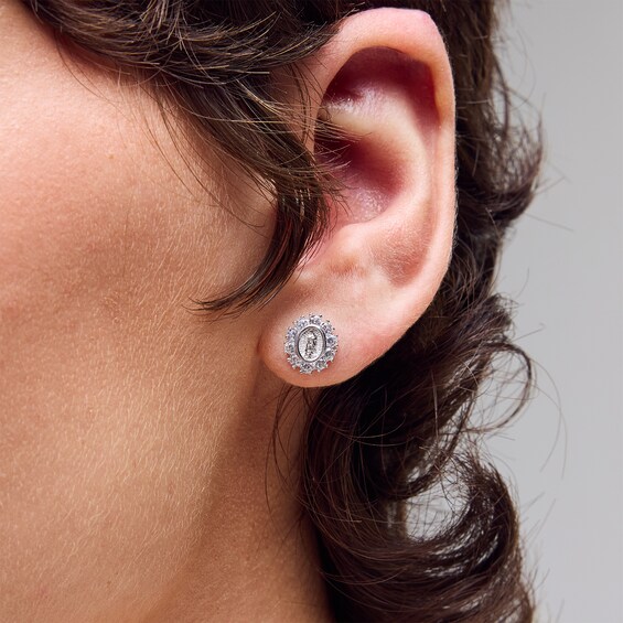 Sterling Silver CZ Our Lady of Guadalupe Studs