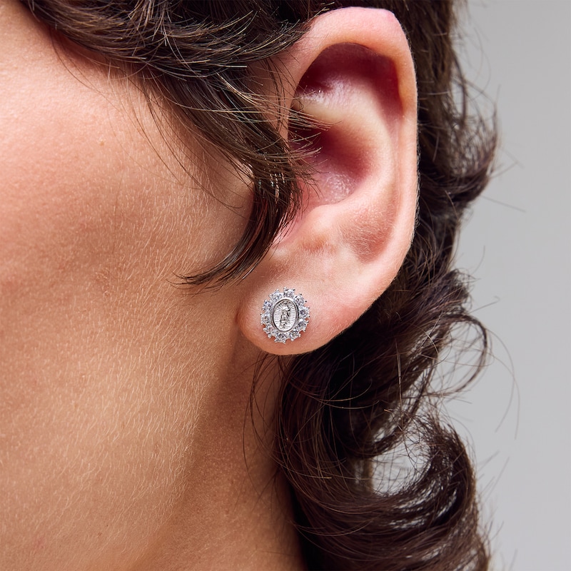 Main Image 2 of Sterling Silver CZ Our Lady of Guadalupe Studs
