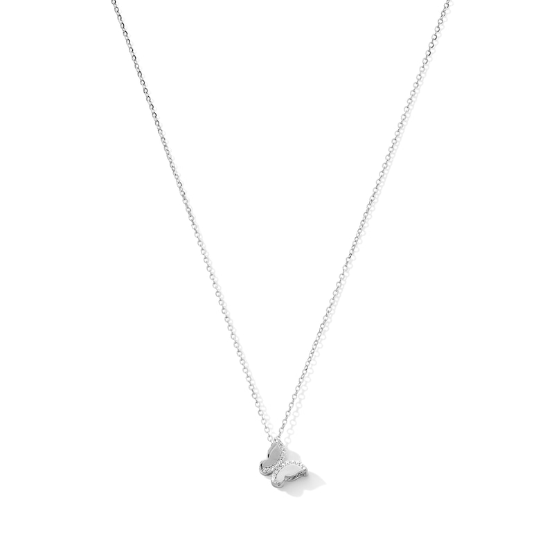 Sterling Silver CZ Butterfly Pendant - 16" + 2"