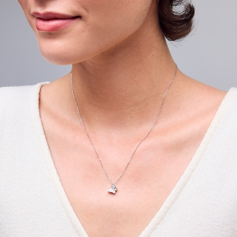 Main Image 2 of Sterling Silver CZ Butterfly Pendant - 16" + 2"