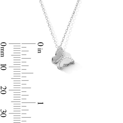 Sterling Silver CZ Butterfly Pendant - 16" + 2"