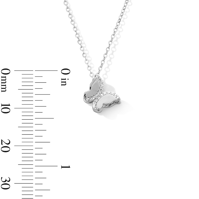 Main Image 3 of Sterling Silver CZ Butterfly Pendant - 16" + 2"