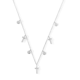Sterling Silver CZ Round and Cross Necklace - 16" + 2"