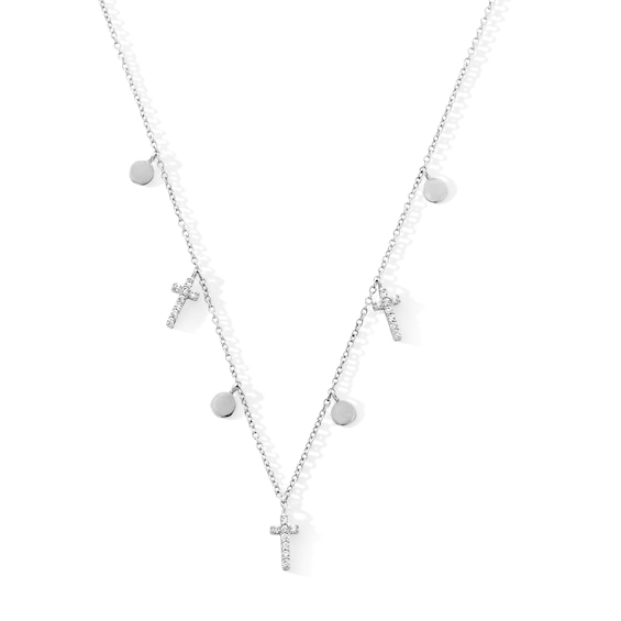 Sterling Silver CZ Round and Cross Necklace - 16" + 2"