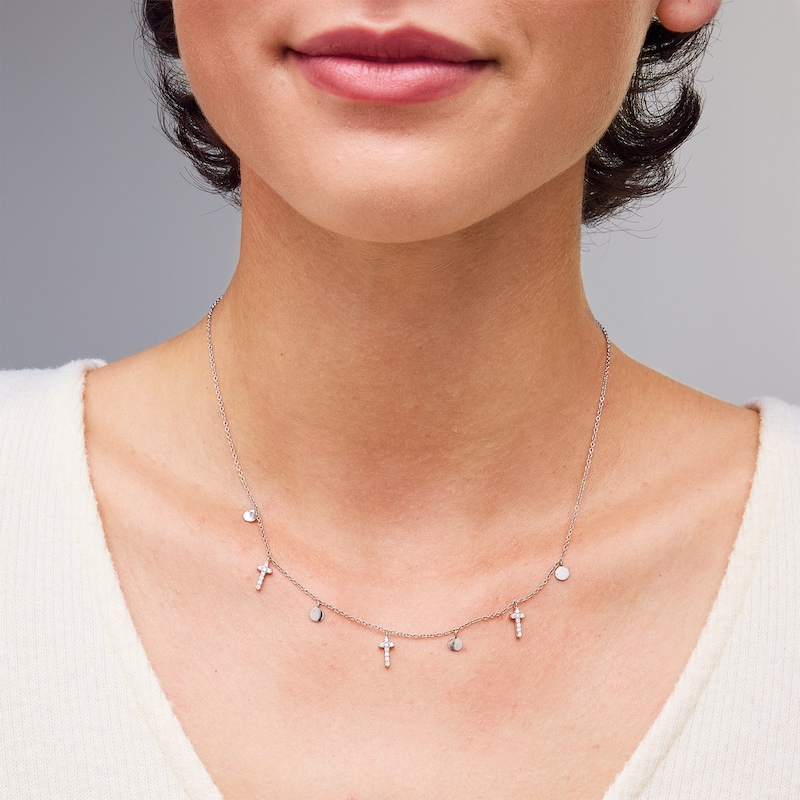 Main Image 2 of Sterling Silver CZ Round and Cross Necklace - 16" + 2"