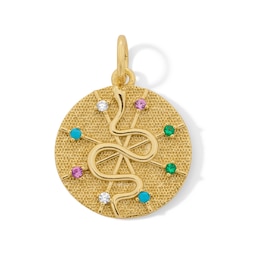 14K Yellow Gold Plated Multi-Color CZ Snake Disc Necklace Charm