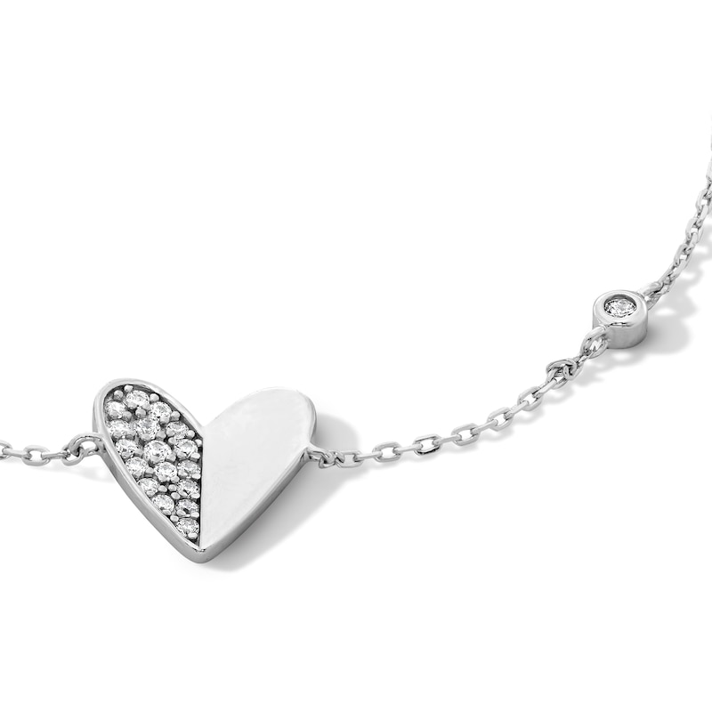 Main Image 3 of Sterling Silver CZ Heart and Bezel-Set Round Stone Bracelet - 7" + 1"