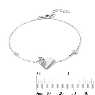 Sterling Silver CZ Heart and Bezel-Set Round Stone Bracelet - 7" + 1"