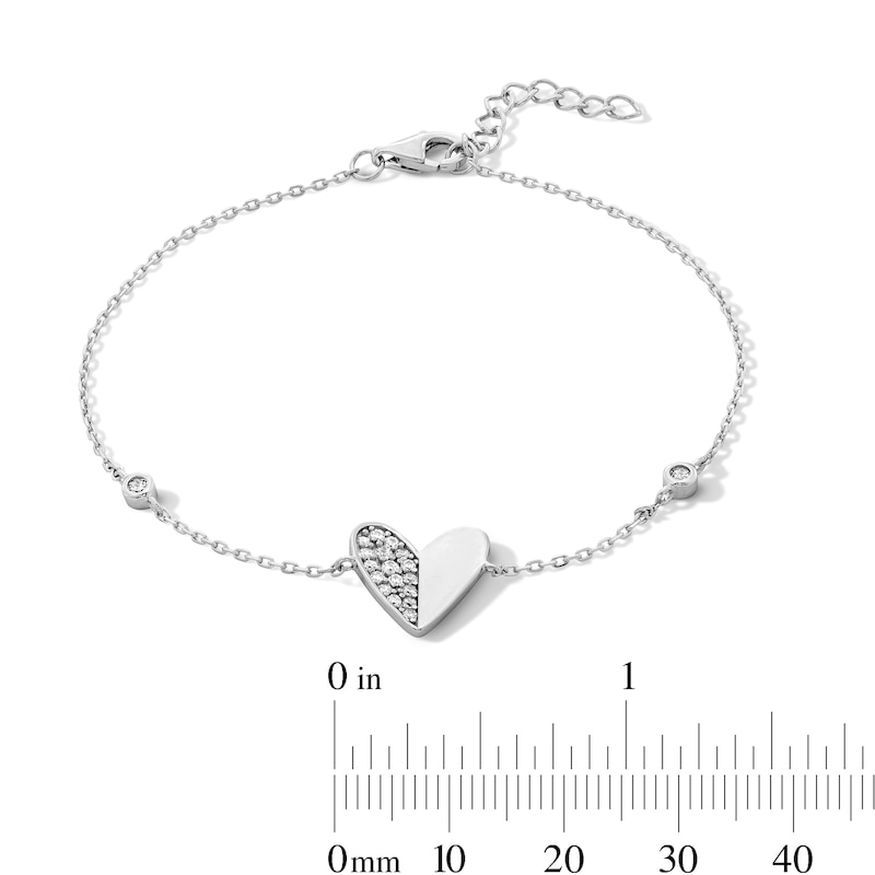 Main Image 4 of Sterling Silver CZ Heart and Bezel-Set Round Stone Bracelet - 7" + 1"