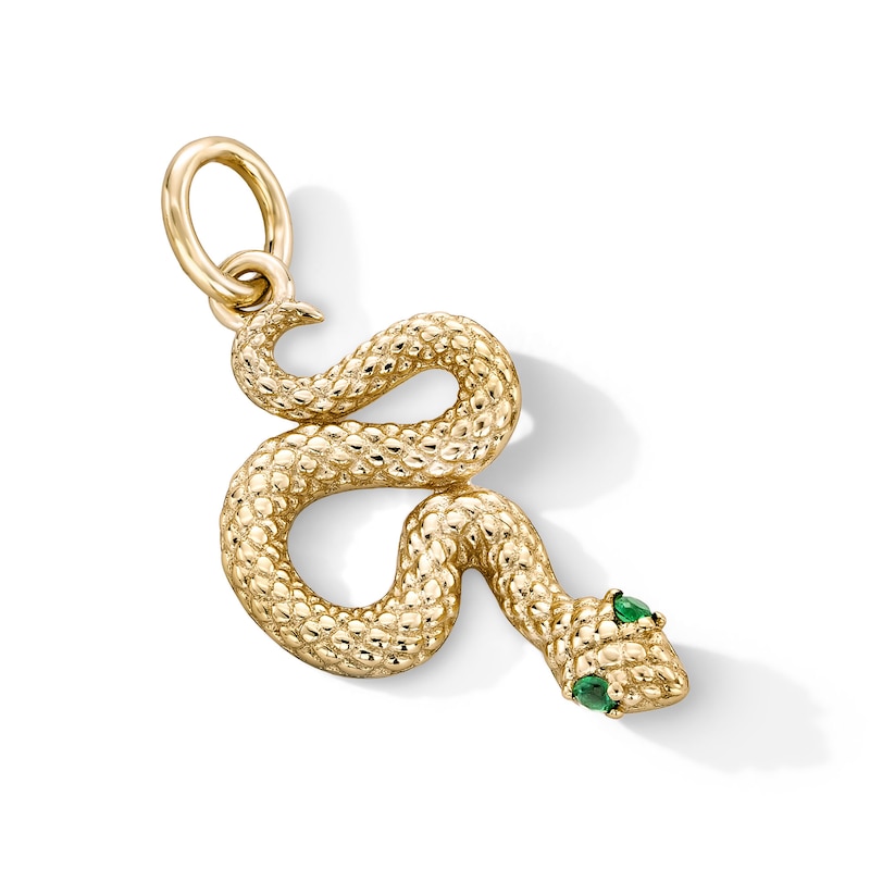 Main Image 2 of 14K Gold Plated Green CZ Snake Necklace Charm