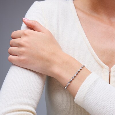 Sterling Silver CZ Round Bezel Bracelet - 7.5"