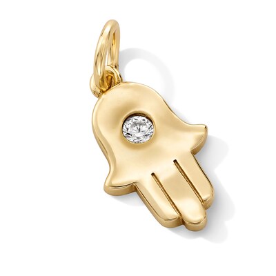 14K Gold Plated CZ Center Hamsa Necklace Charm