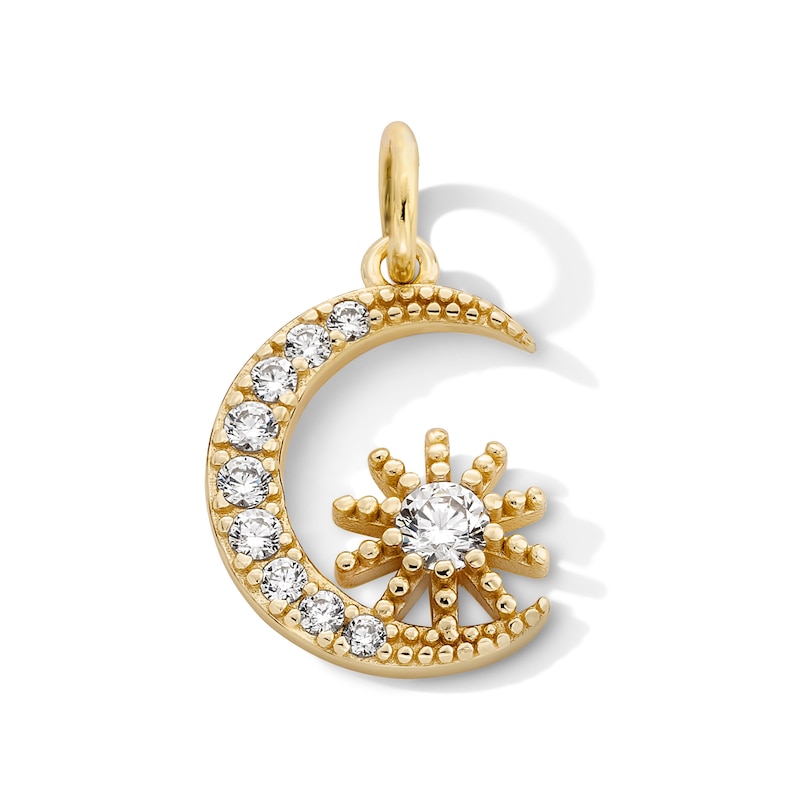 14K Gold Plated CZ Moon and Star Necklace Charm