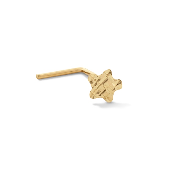 14K Solid Gold Diamond-Cut Star L-Shape Nose Stud 24G 1/4"