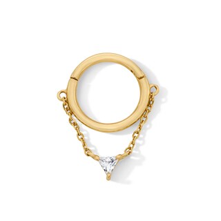 10K Solid Gold CZ Triangle Chain Dangle Clicker Hoop - 18G 5/16"