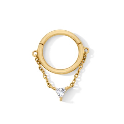 10K Solid Gold CZ Triangle Chain Dangle Clicker Hoop - 18G 5/16"