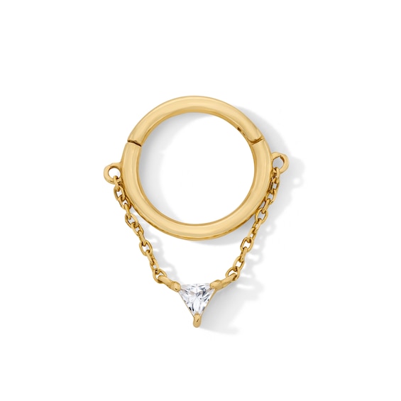 10K Solid Gold CZ Triangle Chain Dangle Clicker Hoop - 18G 5/16"
