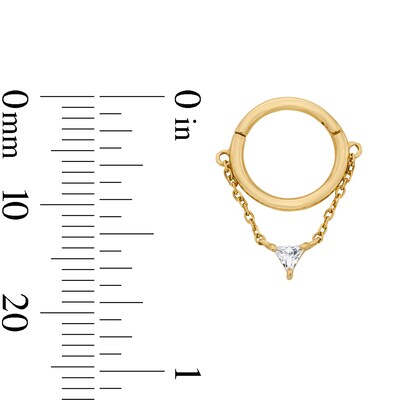 10K Solid Gold CZ Triangle Chain Dangle Clicker Hoop - 18G 5/16"