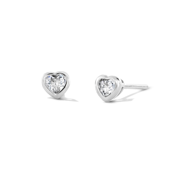 Sterling Silver CZ Heart Bezel Studs