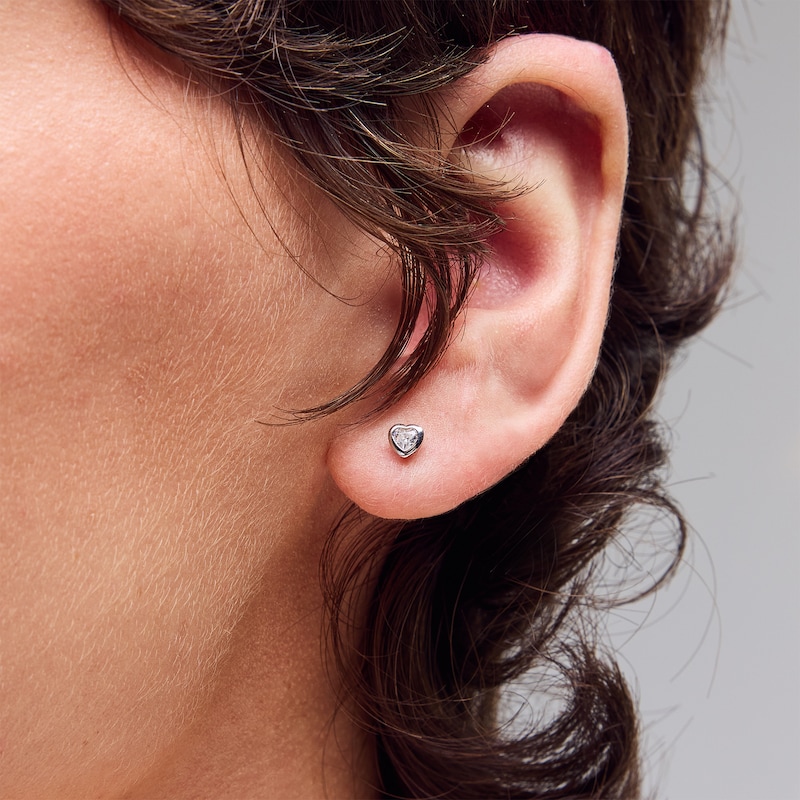 Main Image 2 of Sterling Silver CZ Heart Bezel Studs