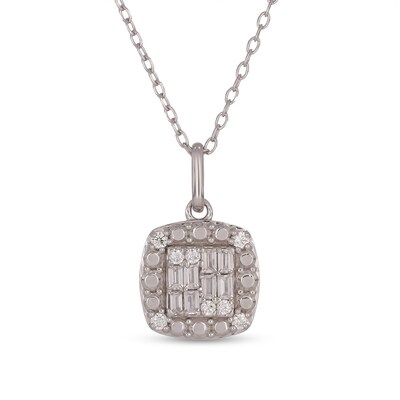 Sterling Silver 1/5 CT. T.W. Lab-Grown Diamond Round and Baguette Composite Pendant