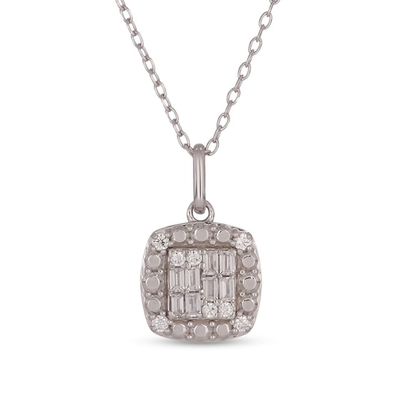 Sterling Silver 1/5 CT. T.W. Lab-Grown Diamond Round and Baguette Composite Pendant