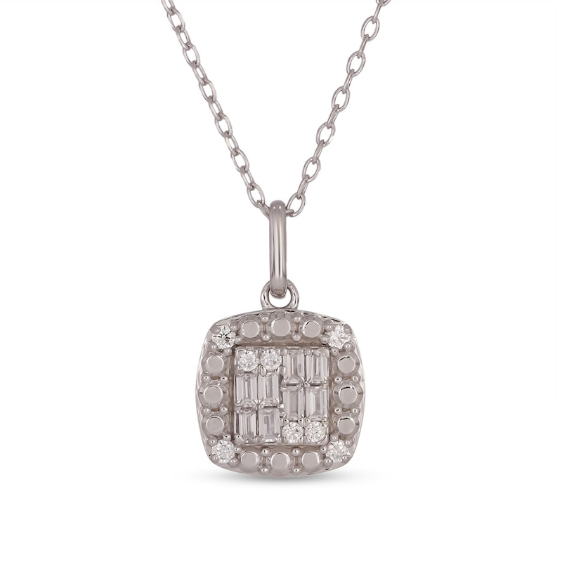 Sterling Silver 1/5 CT. T.W. Lab-Grown Diamond Round and Baguette Composite Pendant
