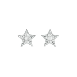 14K Gold Plated 1/6 CT. T.W. Lab-Grown Diamond Round and Baguette Star Studs