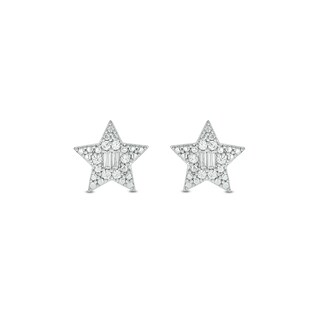 14K Gold Plated 1/6 CT. T.W. Lab-Grown Diamond Round and Baguette Star Studs