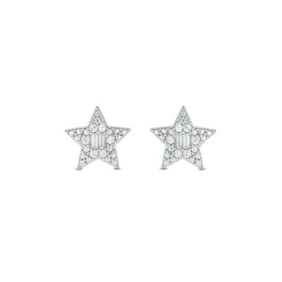 14K Gold Plated 1/6 CT. T.W. Lab-Grown Diamond Round and Baguette Star Studs