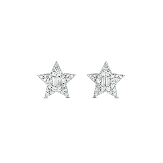 14K Gold Plated 1/6 CT. T.W. Lab-Grown Diamond Round and Baguette Star Studs
