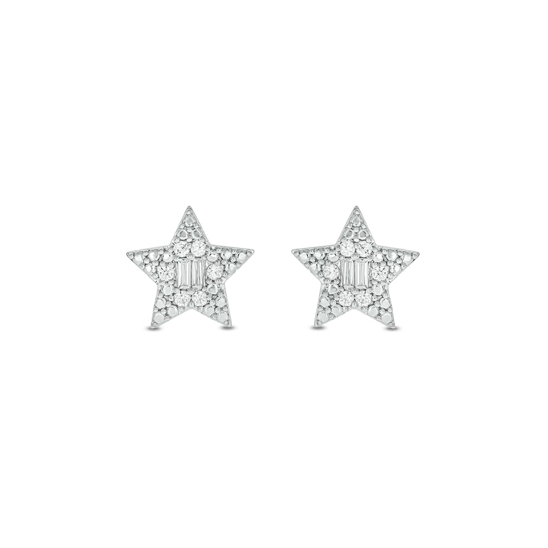 14K Gold Plated 1/6 CT. T.W. Lab-Grown Diamond Round and Baguette Star Studs