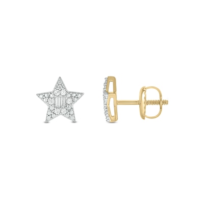 14K Gold Plated 1/6 CT. T.W. Lab-Grown Diamond Round and Baguette Star Studs