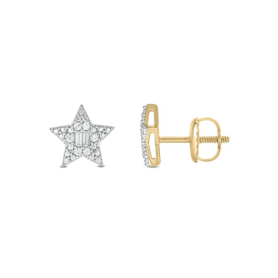 14K Gold Plated 1/6 CT. T.W. Lab-Grown Diamond Round and Baguette Star Studs