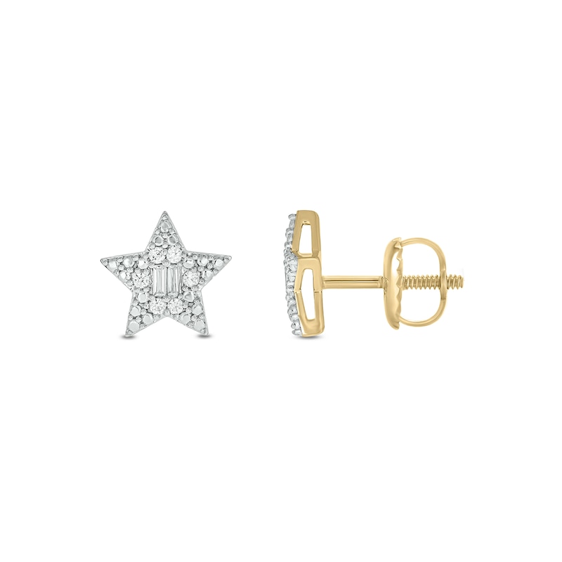 Main Image 2 of 14K Gold Plated 1/6 CT. T.W. Lab-Grown Diamond Round and Baguette Star Studs