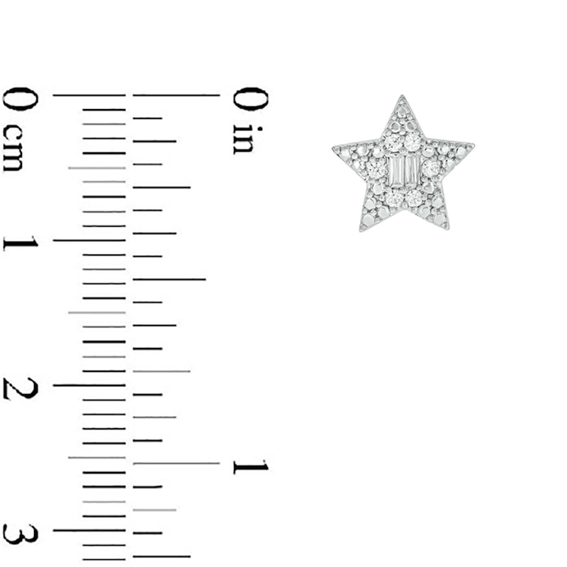 Main Image 3 of 14K Gold Plated 1/6 CT. T.W. Lab-Grown Diamond Round and Baguette Star Studs